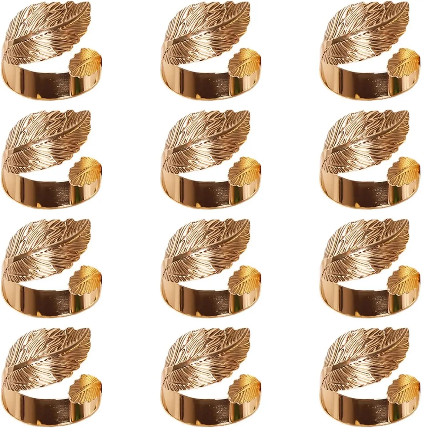 12pcs Napkin Ring Napkin Holder, Metal Napkin Ring Holder Leaves Gold Napkin Rings Set for Wedding Party Table Decoration