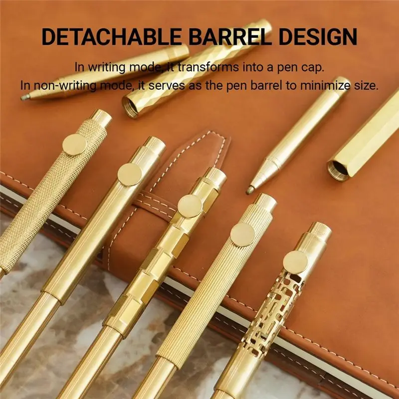 ●Mini EDC-Brass Pocket Pen Small Short & Compact Fancy Vintage Ballpoint Pen For Travel, Gift Pen With 4 Refills D