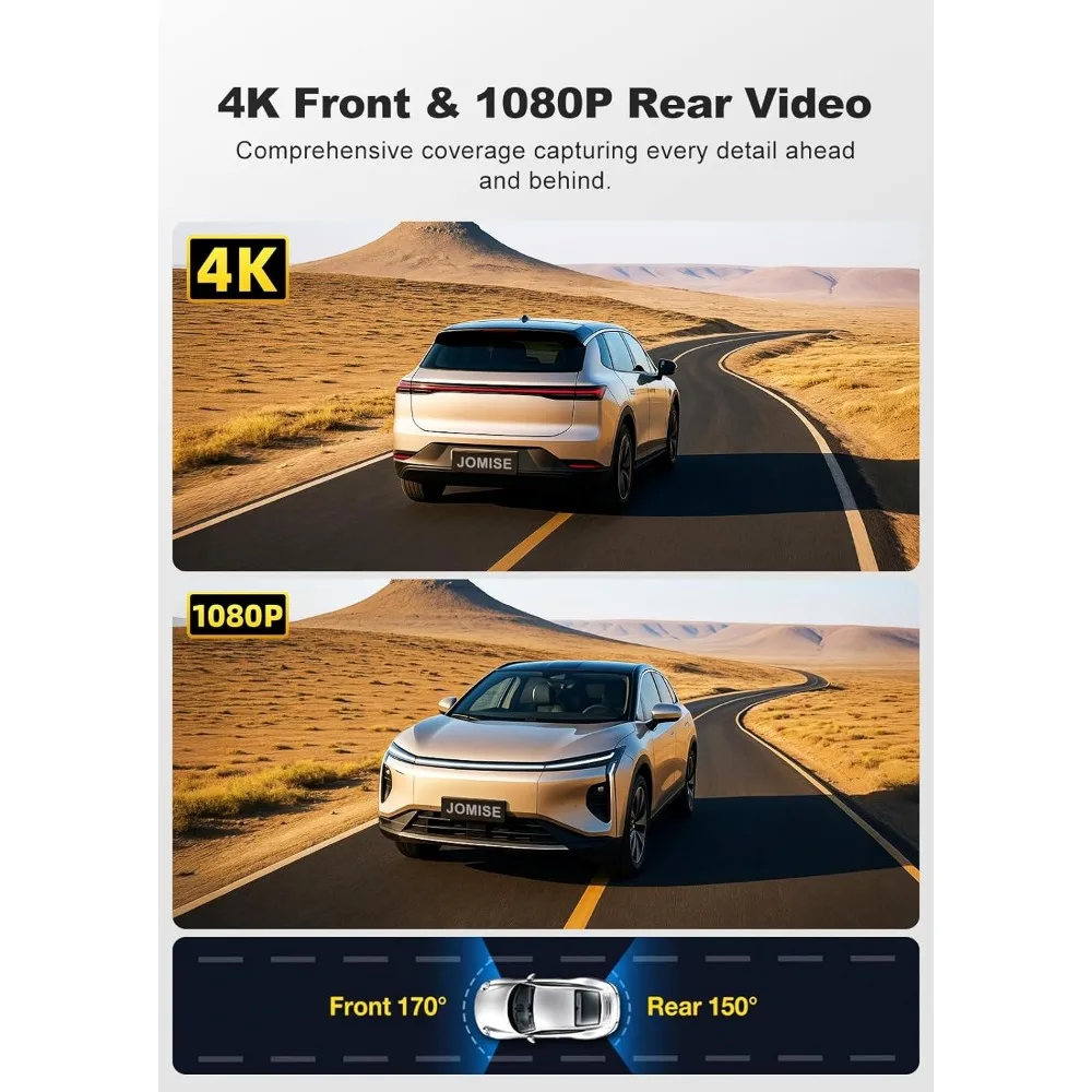 كاميرا JOMISE 4K Dash Cam الأمامية والخلفية مع نظام تحديد المواقع WiFi 5Ghz، كاميرا داش مزدوجة مع بطاقة 64 جيجابايت، 3 شاشات، رؤية ليلية، وضع وقوف السيارات على مدار 24 ساعة - إعادة #2