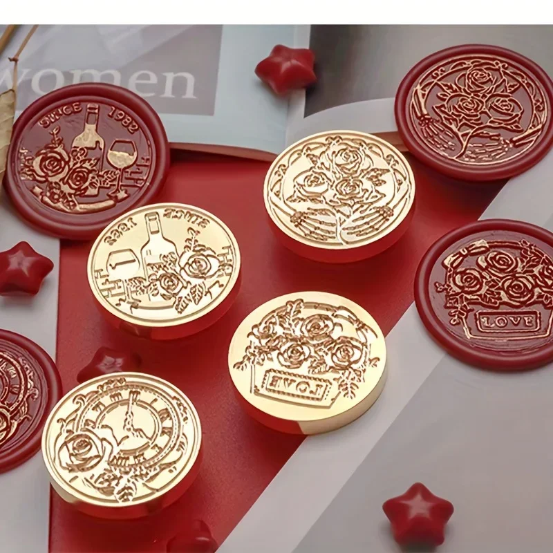 1 lacquer stamp 3cm/1.18in round rose copper stamp head for envelope invitation seal red wine decoration invitation card seal