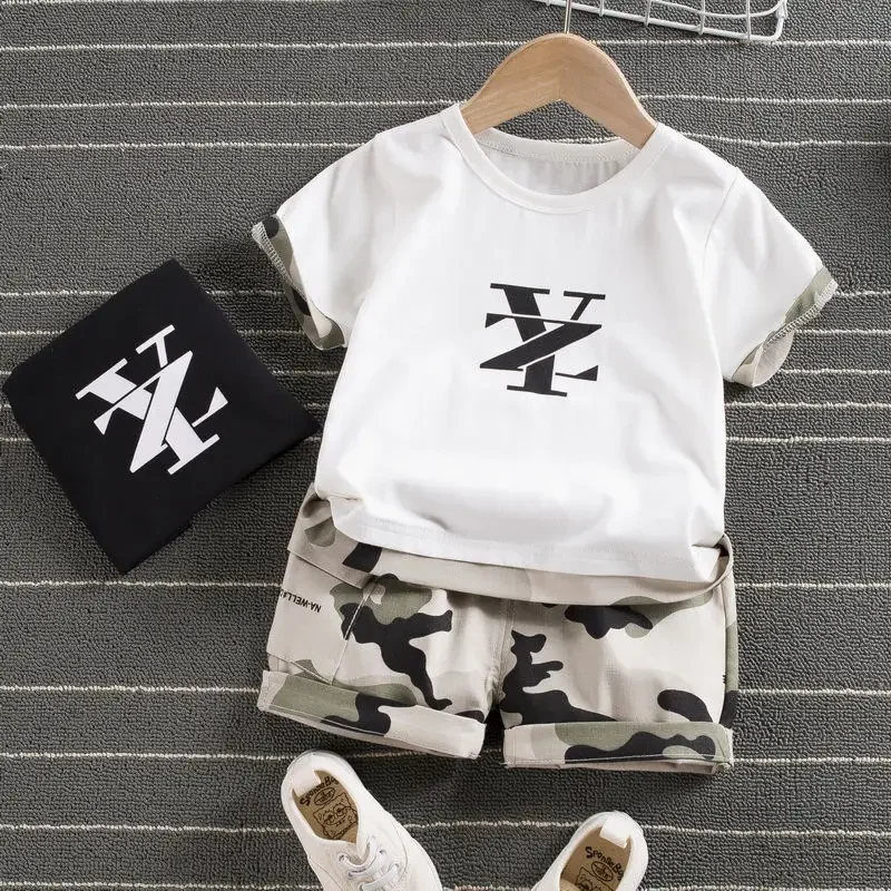 

New Baby Boys Summer Clothes Cotton Sets Print Camouflage Sports Suit Infant T Shirt Shorts Children's Clothing Tracksuits Sets