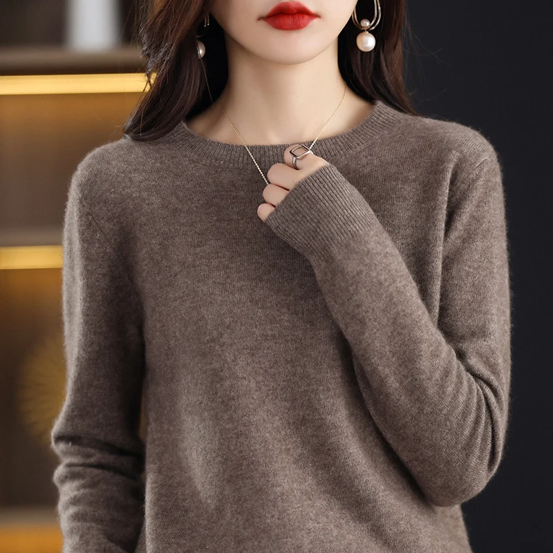 2023 Hot Sale Women Pullover 100% Pure Cashmere Sweater Autumn Winter Long Sleeeve Basic For Female O-neck Casual Soft Shirt