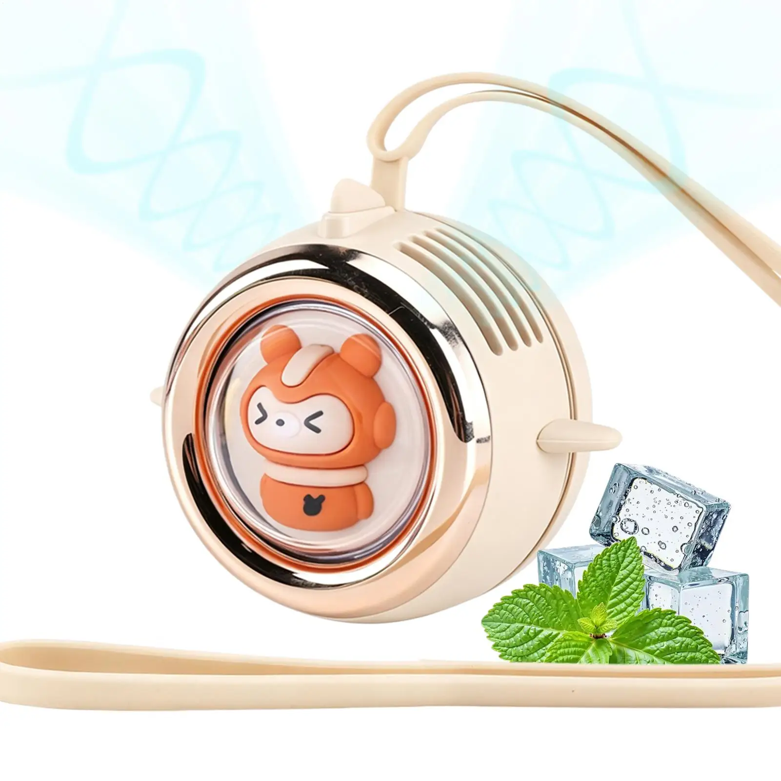 Wearable Fan 3 Speeds Cartoon Bladeless Wearable Rechargeable Quiet Portable Personal Fan For Summer Travel Indoor Desk Office