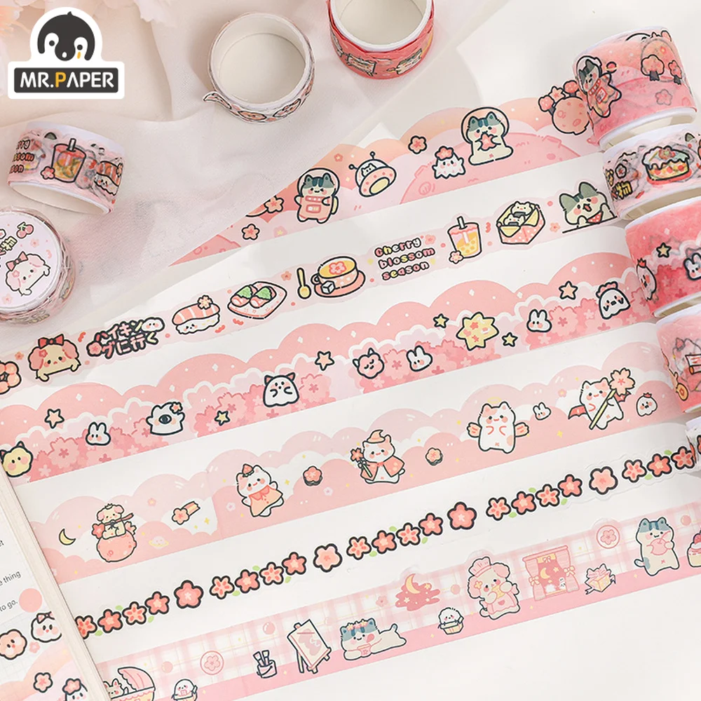 MR.กระดาษ 1 Designs Washi เทปการ์ตูนน่ารักสีชมพู Ins บัญชีมือ Scrapbooking ตกแต่งวัสดุสติกเกอร์เทป
