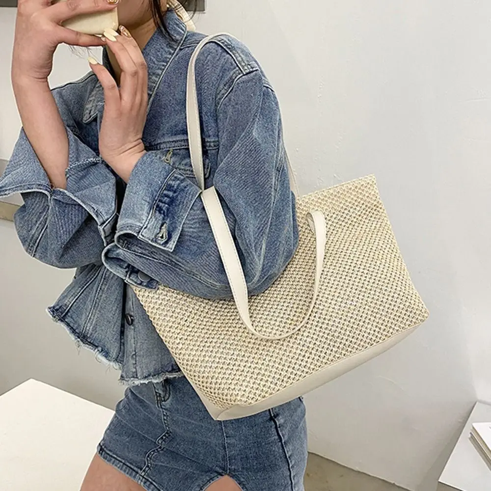 Summer Large Capacity Woven Casual Tote Bag Shopping Bag Straw Handbag Beach Straw Bag