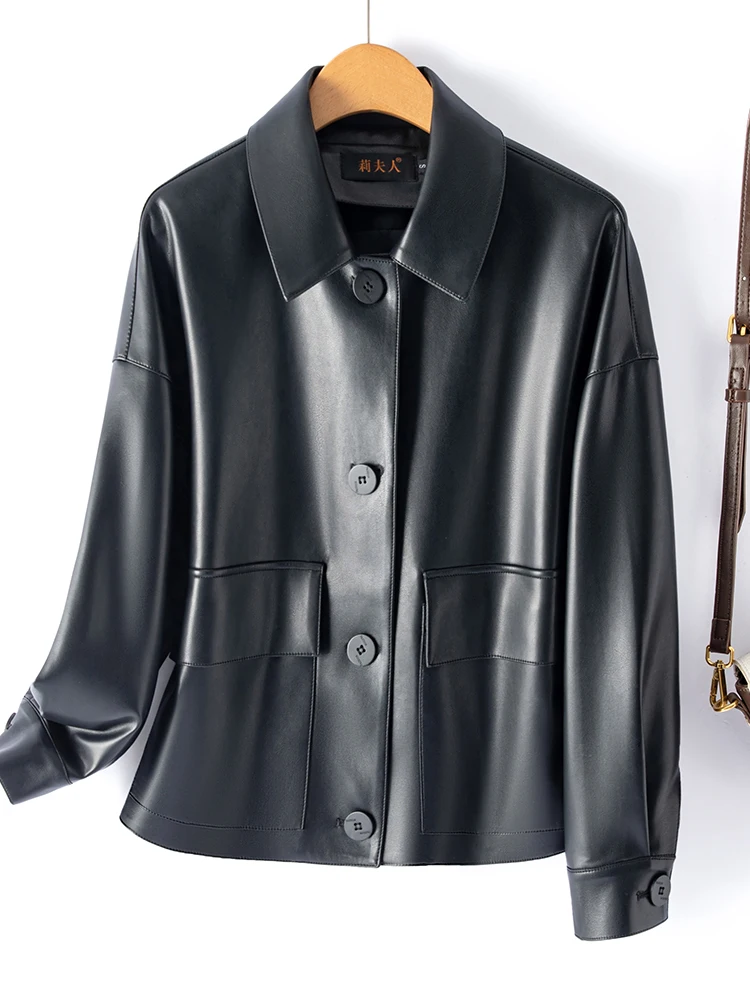   Ning 本革ジャケット女性のオルトルーズカジュアルスリープスキンコート春秋新モデル痩身バイカージャケット