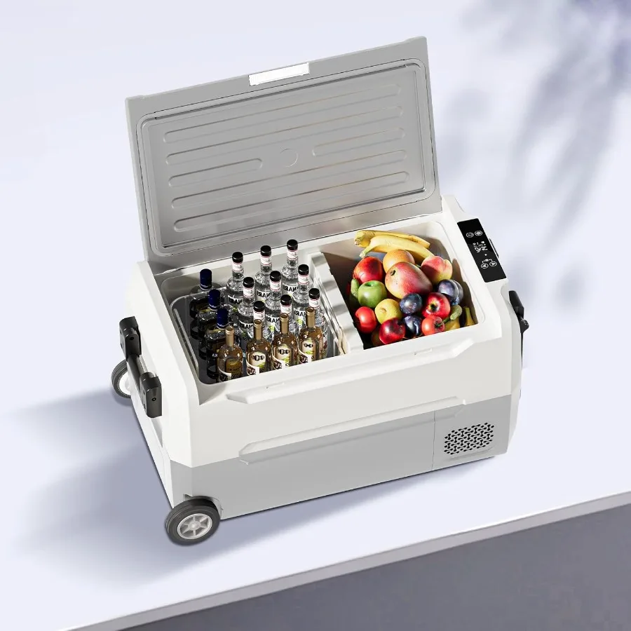 38QT 35L ثلاجة سيارة محمولة 12 فولت ثنائي المنطقة مبرد الفريزر مع 12/24 فولت DC110/240 فولت التيار المتناوب -468 ثلاجة سيارة مع عجلات سلة Lo #2