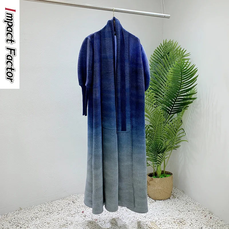 

Folds Gradual Change Color Robe 2024 Spring New Lace-up Long Outer Coat Loose Large Size Middle East Mopping Long Coat