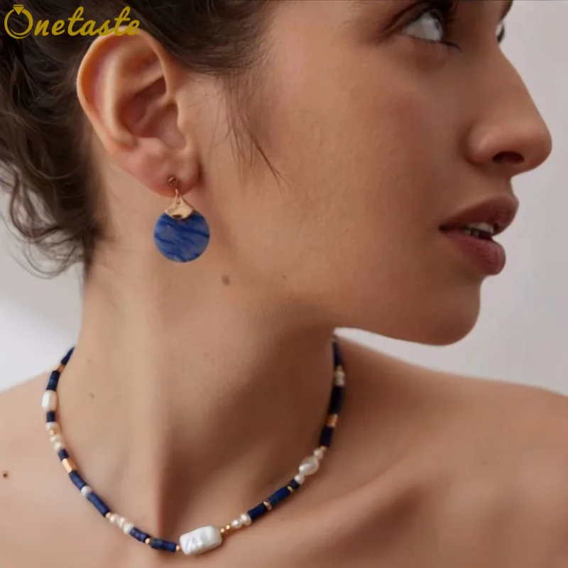 

Круглые серьги-подвески из голубого авантюрина и серебра 925 пробы для женщин, позолоченные, простые, изящные, модные, в подарок