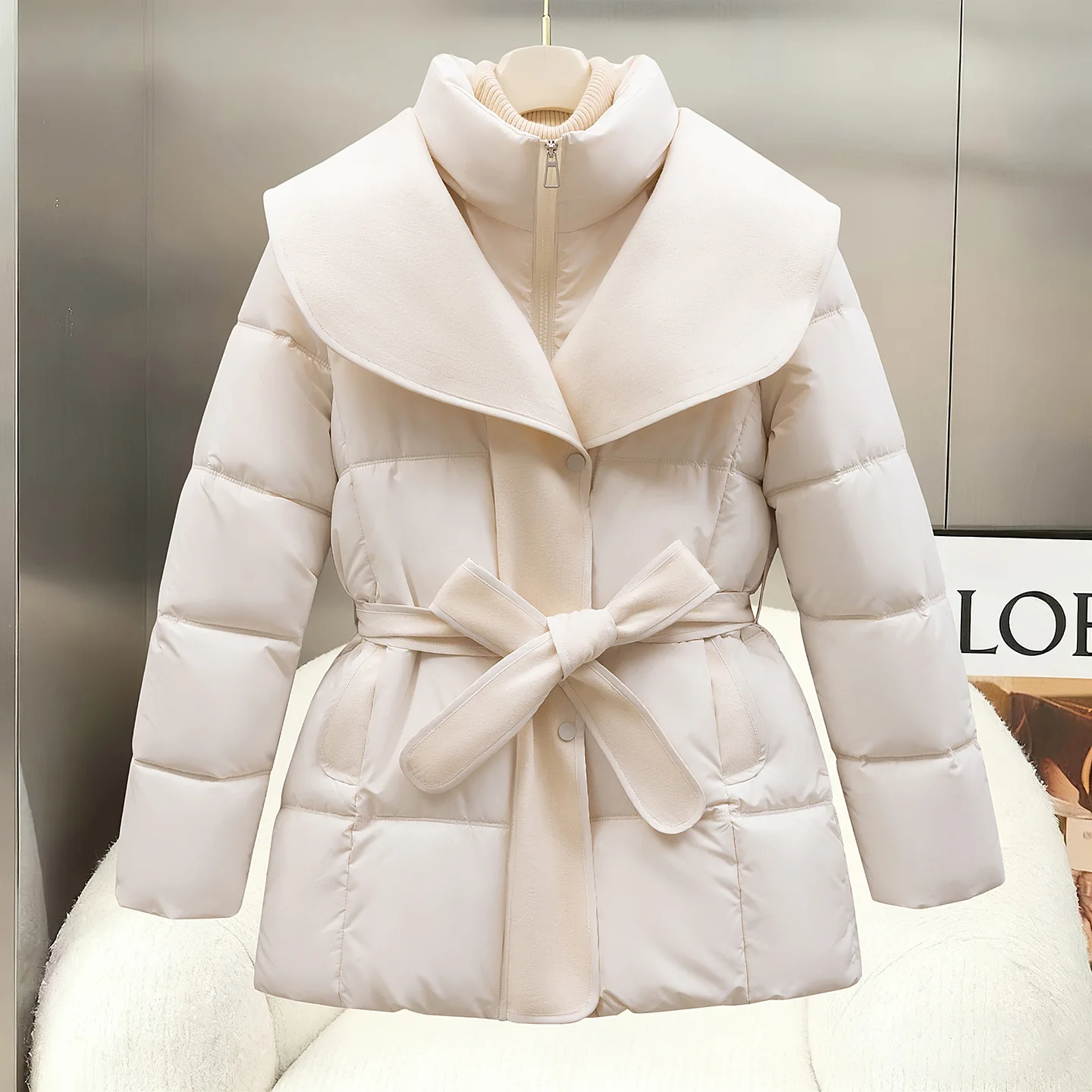 New in Fashion Casual Cotton Jacket for Women Mid To Long Length Winter Item Waist Cinching Slimming Lace Up Cotton Jacket