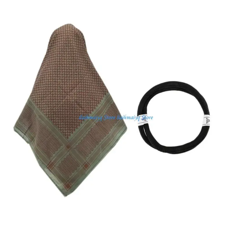 

573B Functional Arab Scarf with Hairband Culture Enthusiasts Keffiyeh Headscarf Breathable Shemagh Scarf Outdoor Dustproof
