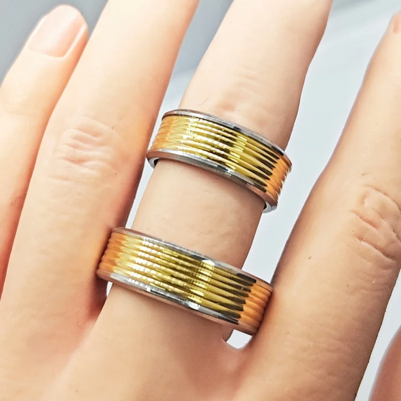 Wholesale 12/24/36 Pcs 8mm Grooved Stainless Steel Band Rings Unisex Large Size Trendy Stackable Bulk Boutique Store Restock