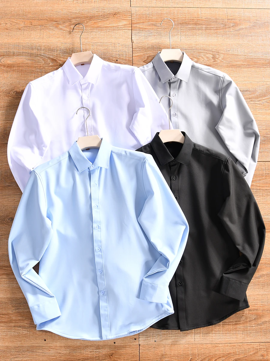 Thickened Fleece Lined Long Sleeve Business Casual Shirt for Men Warm Inner Company Single Four-Sided Winter Fashion Shirt