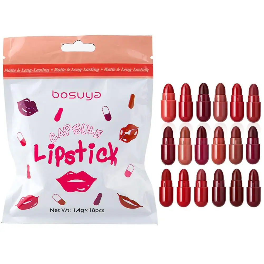18Pcs Mini Capsule Lipstick Set Matte Velvet Long Lasting Non Smudge Lip Gloss Portable Lip Makeup Cosmetic Travel Style