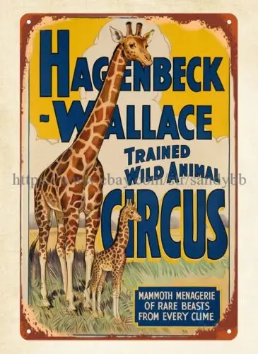 1930 Hagenbeck Wallace Trained Wild Animal Circus metal tin sign home n decor