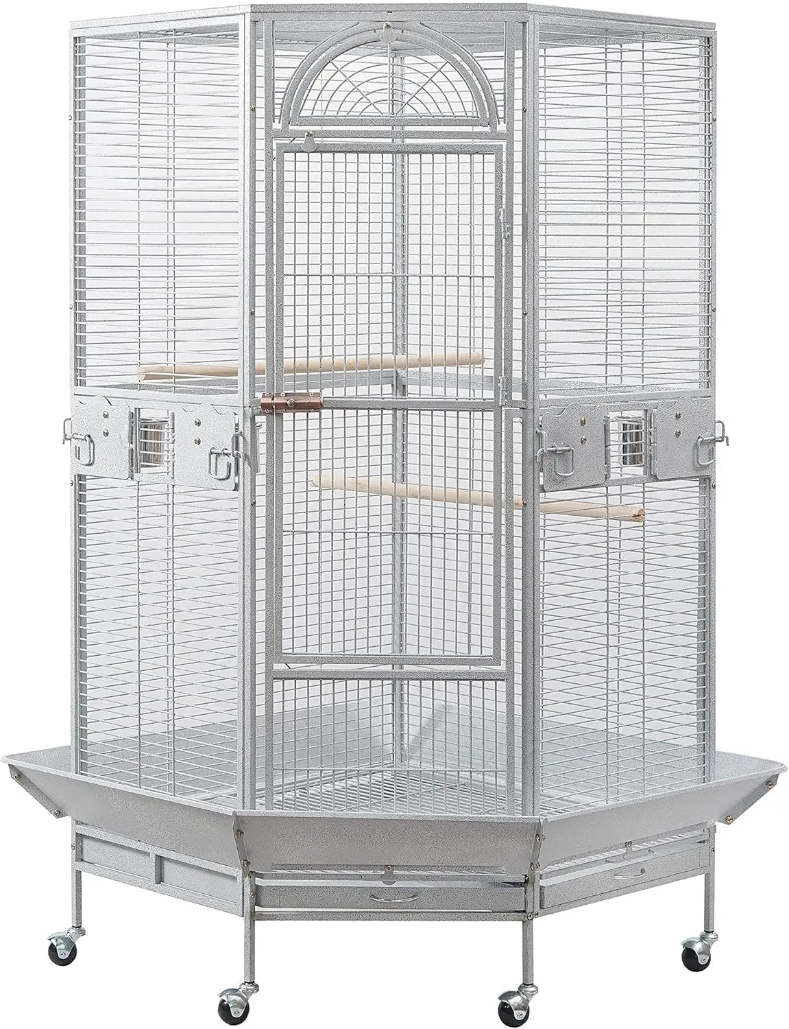 Corner Bird Cage for Cockatiel Parakeet Black and White Slide out trays and grates for easy cleaning keeps your bird safe