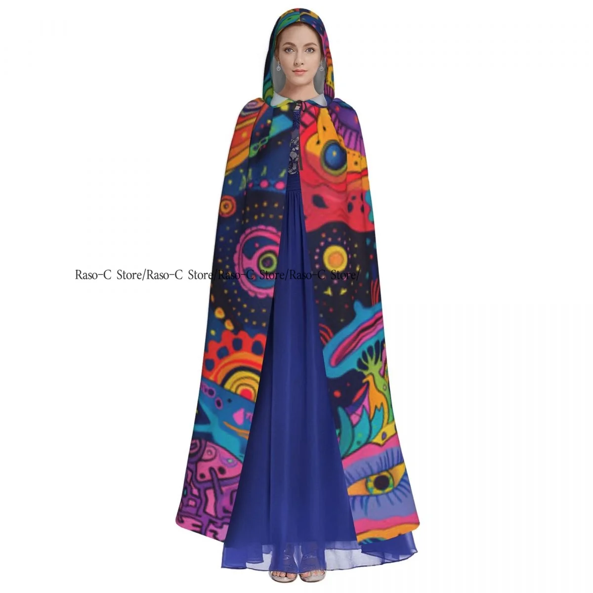 Abstract Psychedelic Organic Hooded Cloak Polyester Unisex Witch Cape Costume Accessory