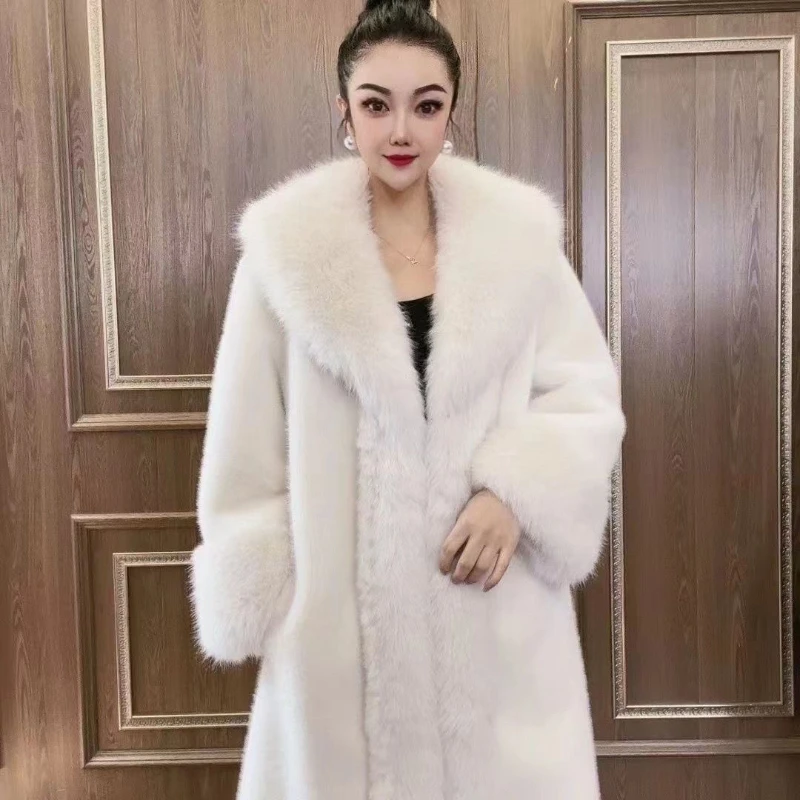 Abrigo de mujer, chaqueta de invierno de conejo Natural y piel, ropa larga para mujer, prendas de vestir exteriores femeninas con 2025