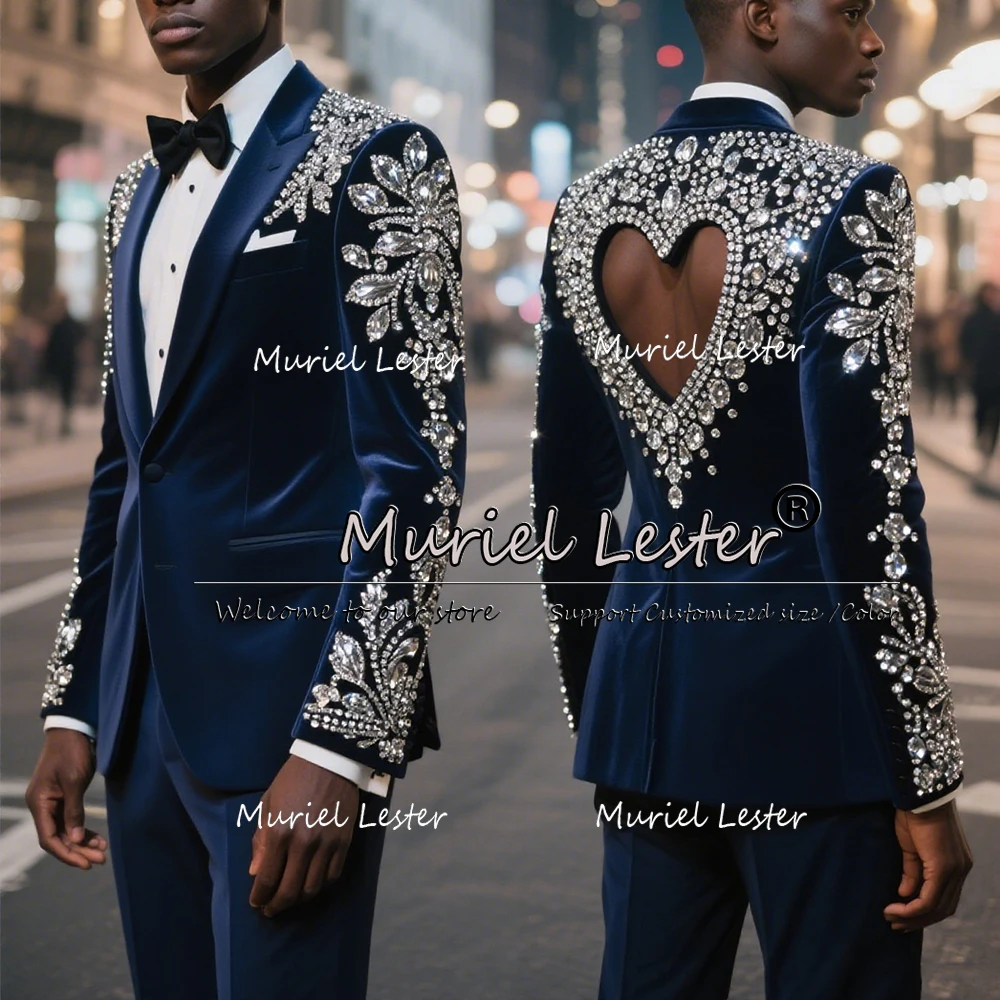

Twinkling Diamond Beaded Suits Men 2 Pieces Sets Groom Wedding Tuxedos Customized Single Breasted Party Blazers costume homme