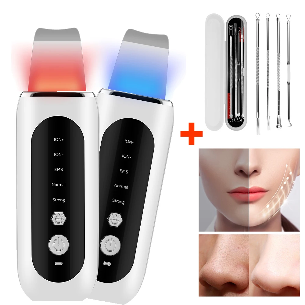 Ultrasonic Skin Scrubber Acne Needle Set Facial Cleansing Peeling Shovel Blackhead Remover Pore Cleaner EMS Face Lifting Machine