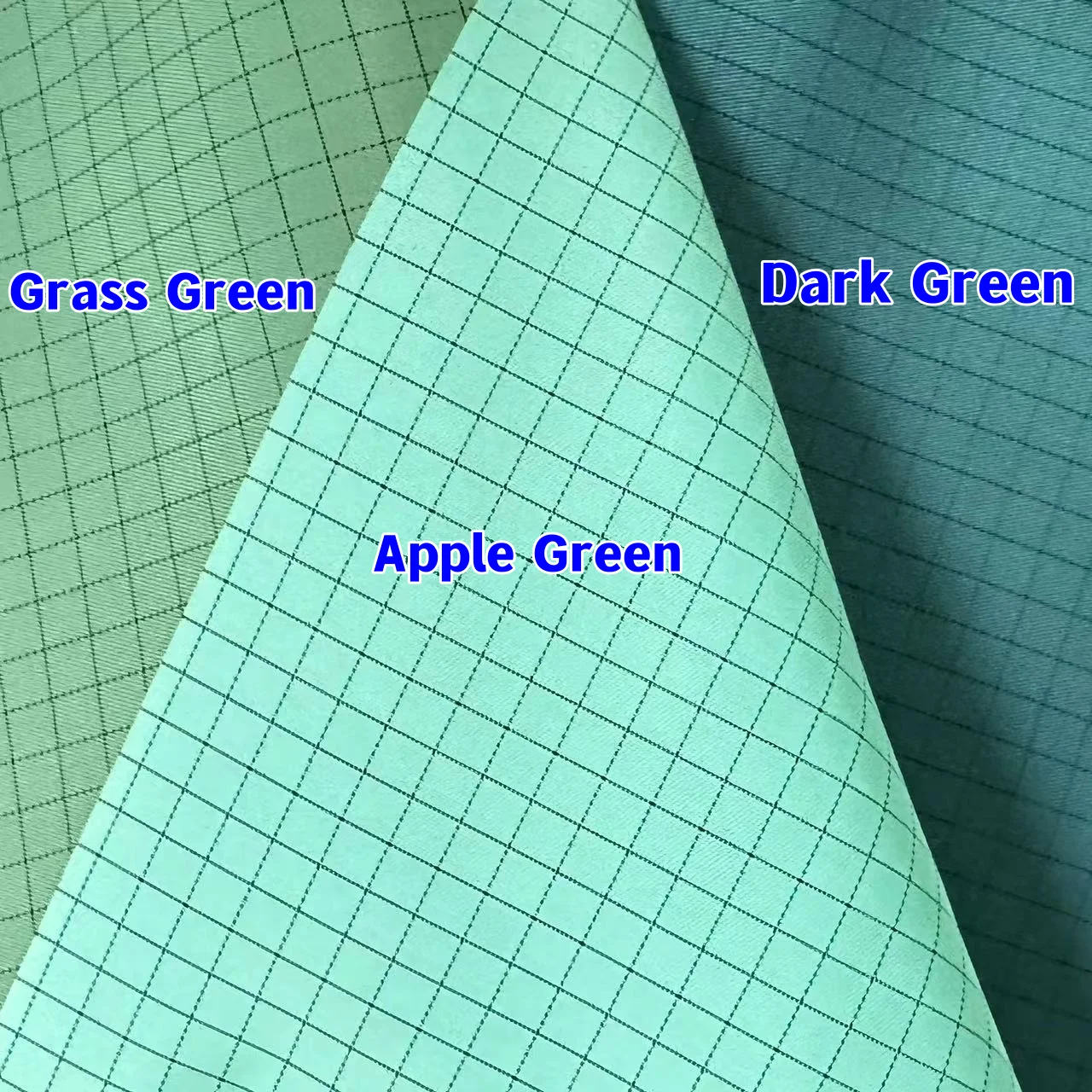 20PCS Twill 2/1 Grass Green 5mm Polyester Grid Carbon Fiber Stripe Washable Anti Static Reusable Textile ESD Uniform Fabric