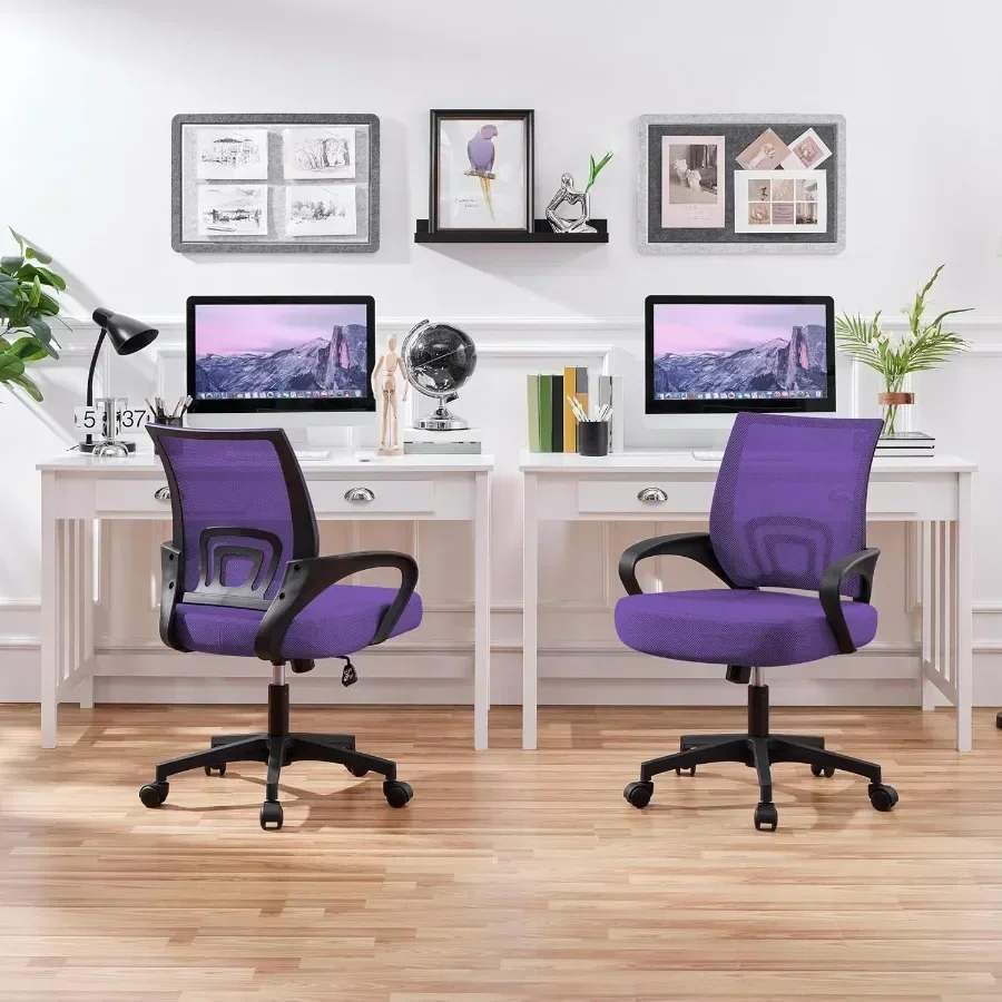 Mid-Back Mesh Office Chairs with Lumbar Support for Home Office Use, Purple Fabric and Mesh, Ergonomic Design and Breathable Co