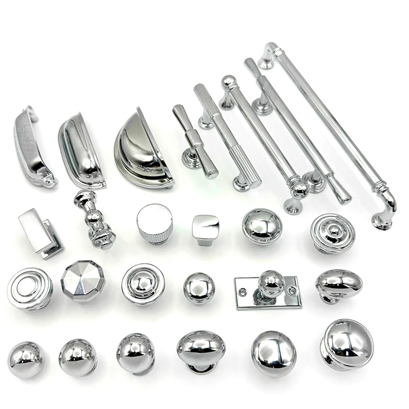 Bright Silver Cabinet Drawer Handle Bright Chrome Wardrobe Door Handle Modern and Simple European Style Cabinet Single Hole