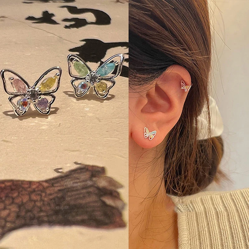 Cutout Zircon Crystal Butterfly Earrings For Women Girls Wedding Party New Fine Jewelry Gift