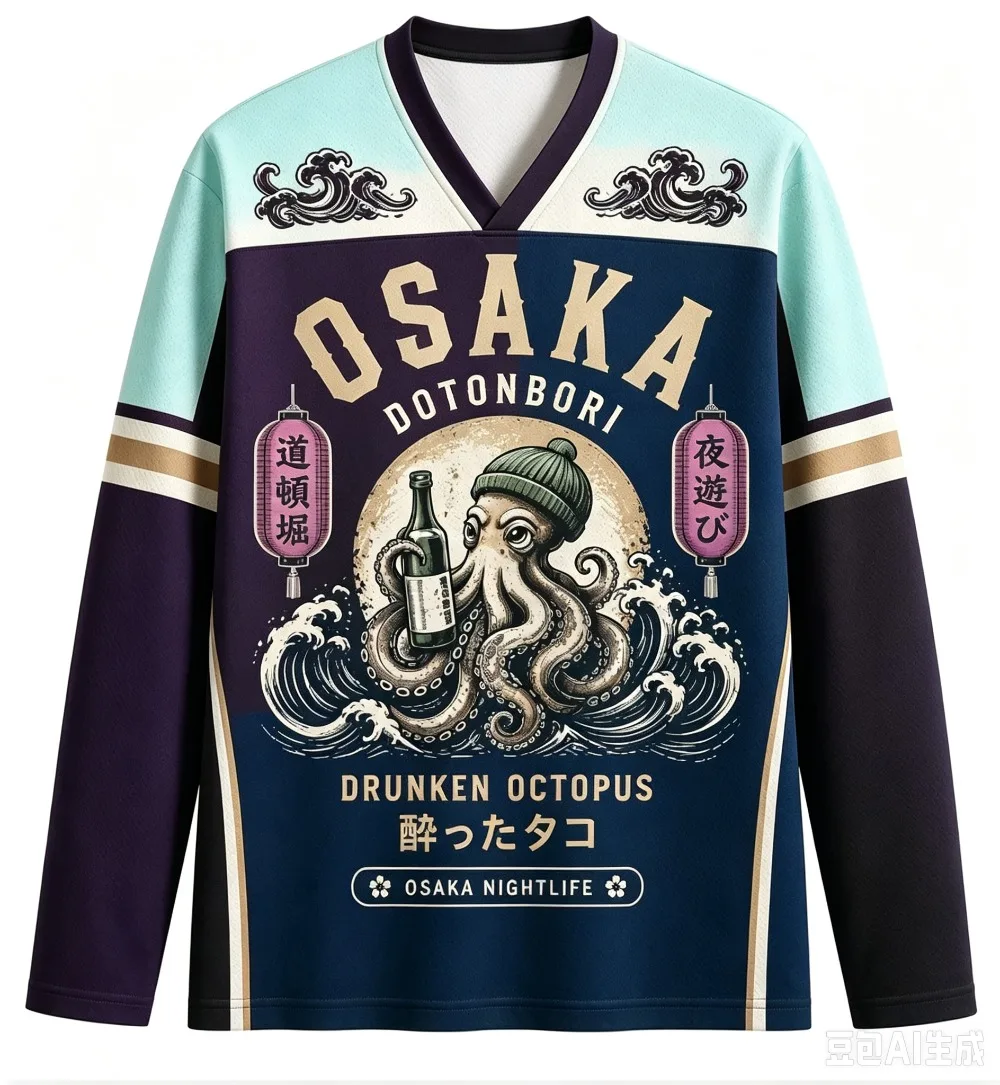2026 Japanischer Stil Oktopus-Muster 3D-Druck Langarm-T-Shirt mit V-Ausschnitt für Männer und Frauen Street-Punk-Stil Outdoor-Freizeit-Oberteil – Detail 8