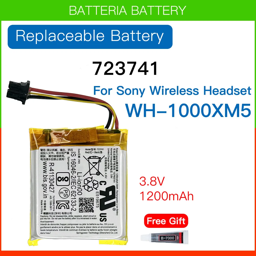소니 WH-1000XM5 무선 블루투스 헤드폰 헤드셋 배터리 + 무료 도구용 기존 1200mAh 3.8V 723741 교체용 배터리
