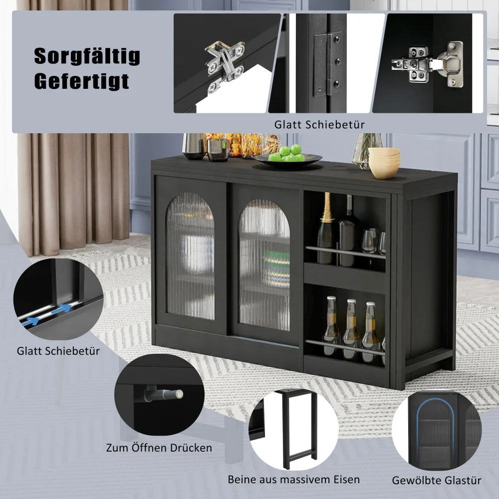 Moderner Bartisch, ausziehbar 360° ° Drehbarer Bartisch mit Stauraum, umkehrbarer Tisch, Sideboard-Bar mit Glastür – Detail 32
