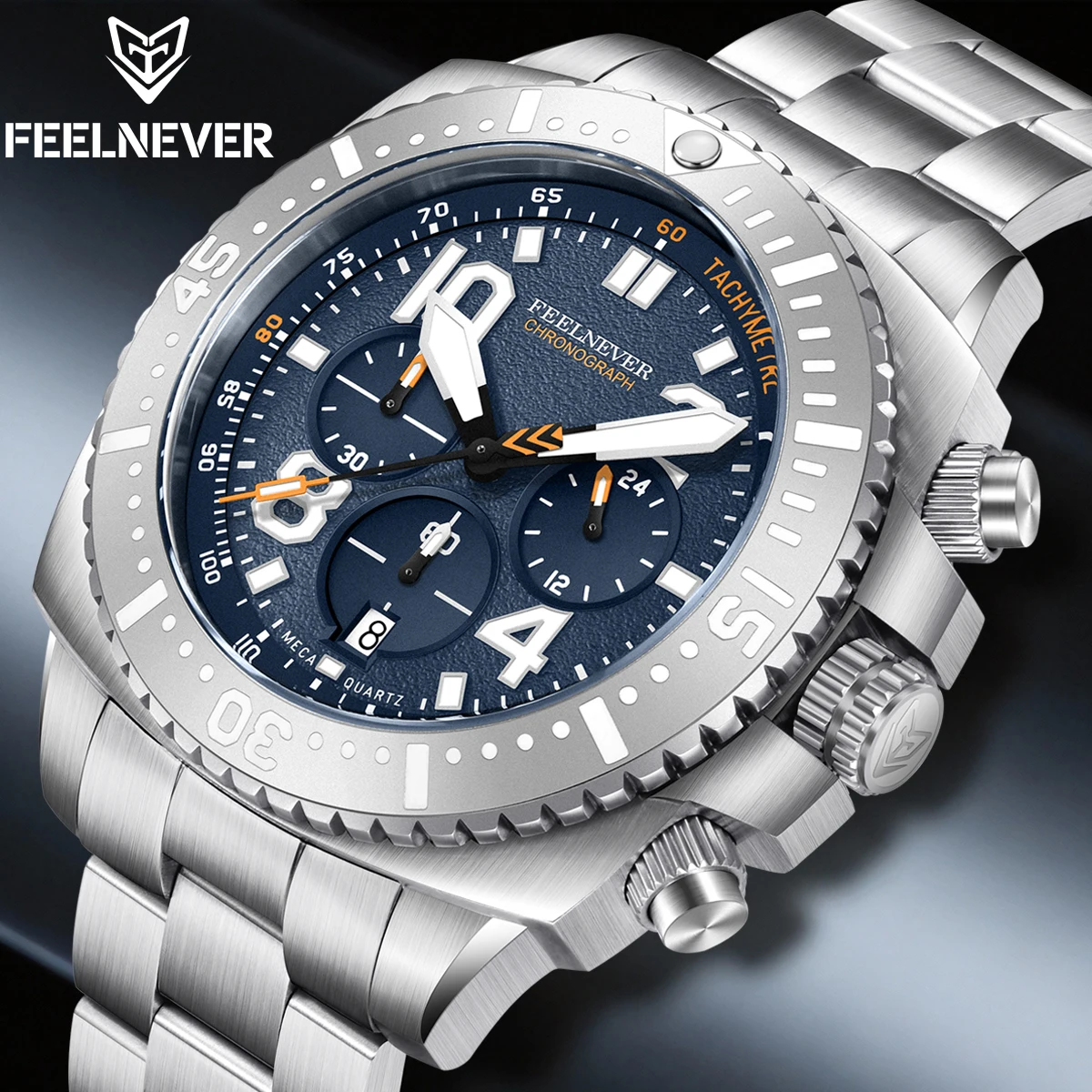 FeelNever TMIVD53 Quarz-Automatikuhr, 316 Edelstahl, Saphirglas, Uhren für Herren, 100 m wasserdicht, Uhr, Reloj Hombre