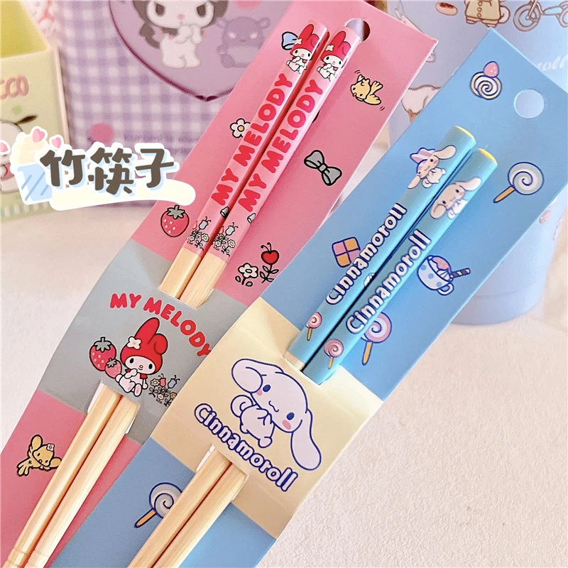 

Kawaii Sanrio Chopsticks Hello Kittys Mymelody Cinnamoroll Accessories Cute Anime Household Tableware Bamboo Toys for Girls Gift