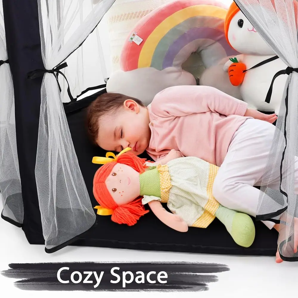 Tenda da principessa per ragazze, grande casetta da gioco nera per bambini, tenda da gioco con castello, con luci a stella, giocattolo regalo per bambini, per interni ed esterni