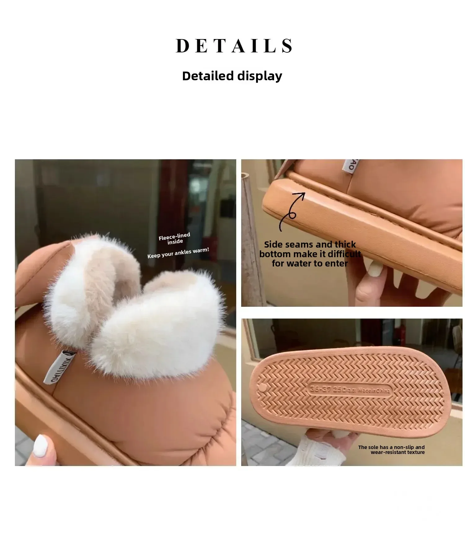 Niedliche warme Knöchelstiefel für Damen, Winter-Plüschschuhe mit Schleife, 2026 neue wasserdichte kurze Schneestiefel aus Daunenstoff. – Detail 7