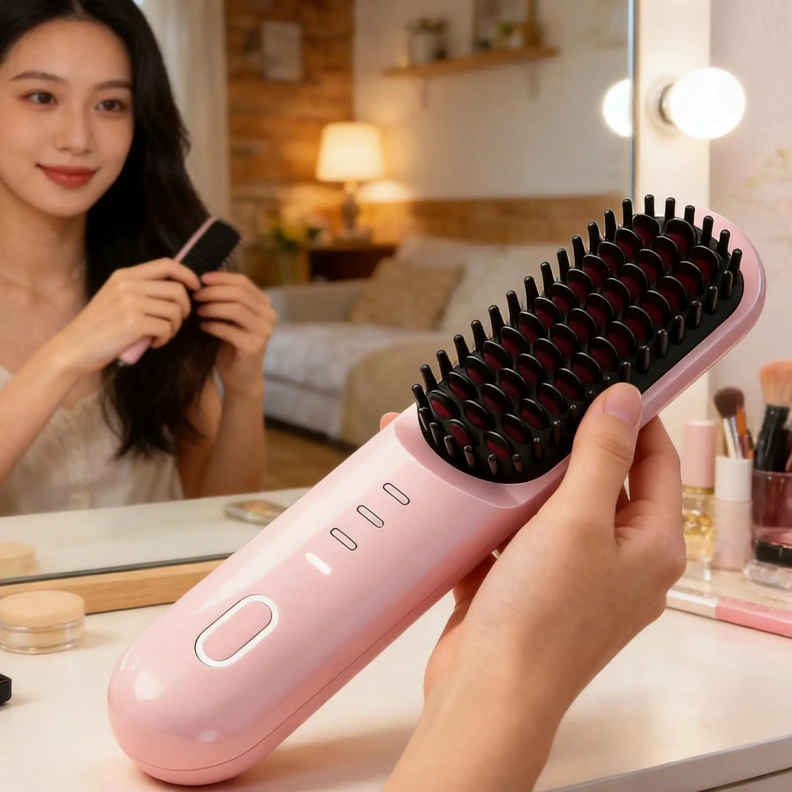 

Fast Heating 30s Comb Cordless Hot Brush Straightening Brush For Hairdressing Home Dorm Travel Hotel Bathroom Hairdresser Women