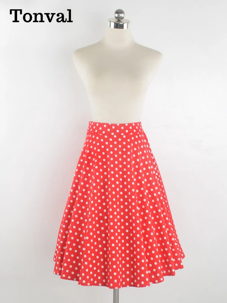 Tonval-Saia Midi Floral Vintage Feminina, Estampa de Flores Retro, Cintura Alta Década de 1950, Saia Algodão Linha A, Elegante