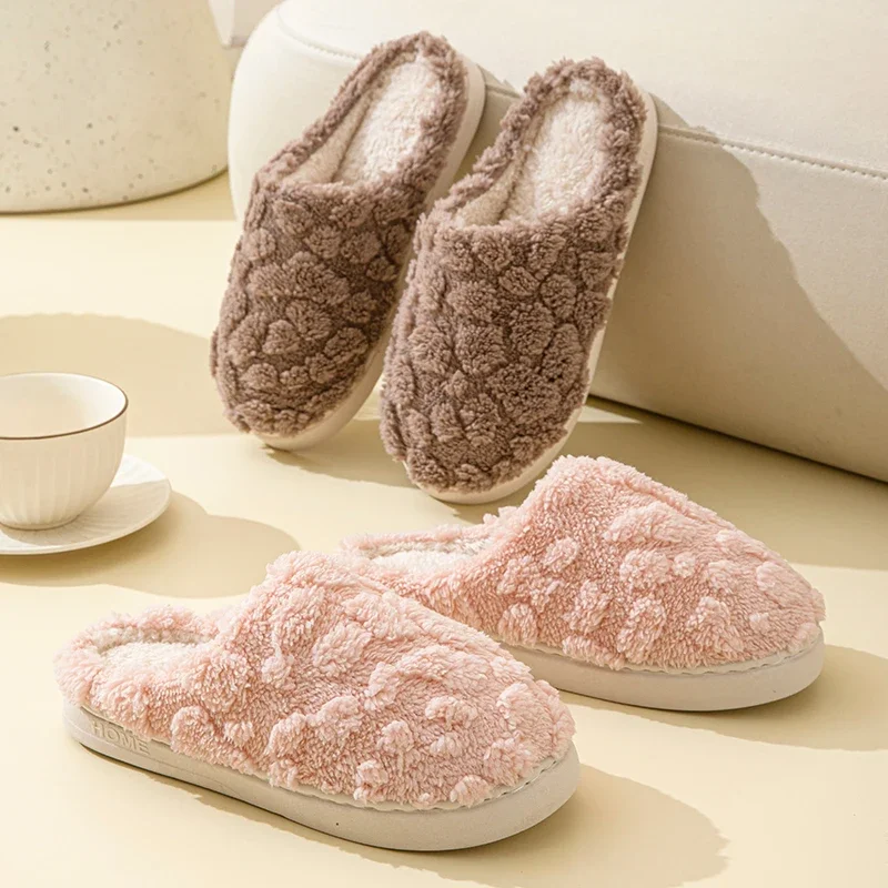 Winter Short Plush Warm Women Cotton Slipper Indoor Home Casual Toe Wrap Comfortable Slides Men Non-slip Autumn Thick Soled Shoe