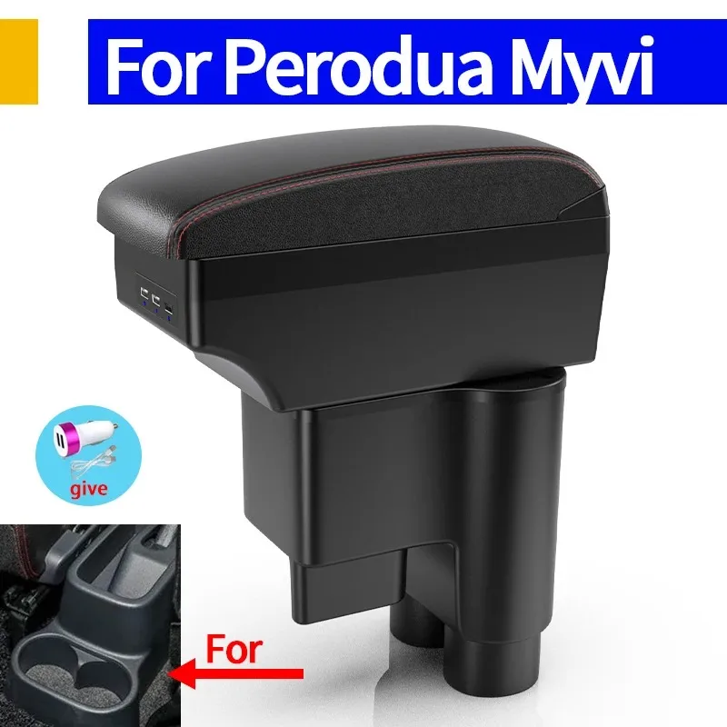 

For Perodua Myvi 2014-2016 Armrest Box Dual layer Central Store content box with cup holder ashtray USB interface Car accessori