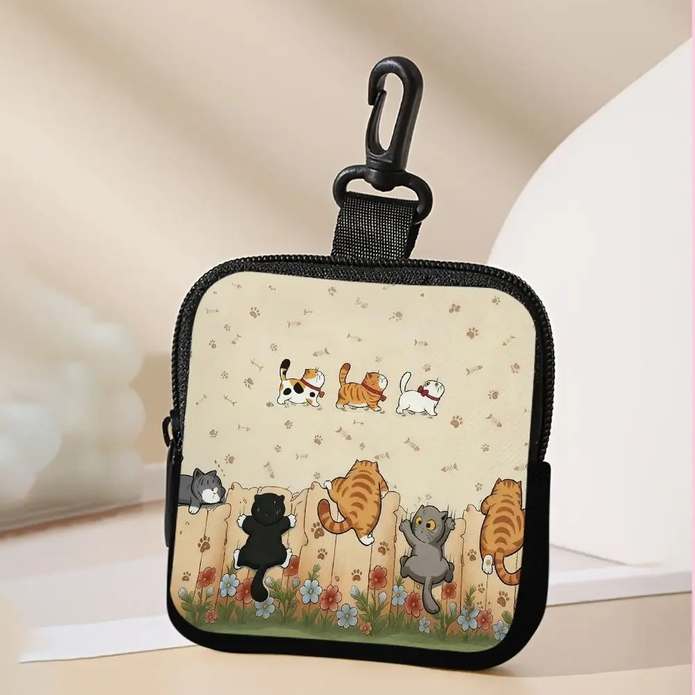 Durable Mini Cat Print Coin Purse Water-resistant PVC Zipper Storage Bag Portable Lightweight Wallet Friends Gift