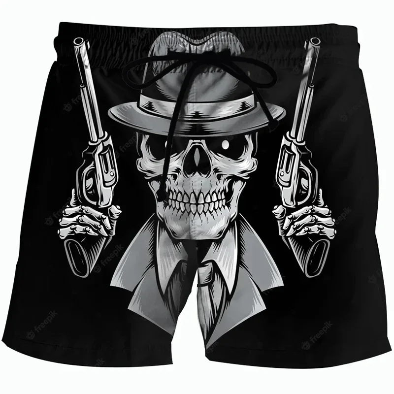 Summer Beach Shorts For Men 3D Printed Flower Skull Board Short Exercise Gym Swim Shorts Quick Drying Swimsuit Surfboard Pants