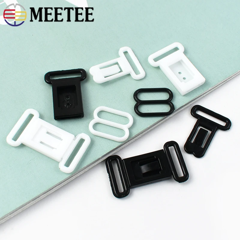 30/50Sets Meetee 12.5mm Plastic Bra Buckles Bikini Closure Adjust Hook Underware Strap Clasp Swimwear Clamp Bow Tie Accessories