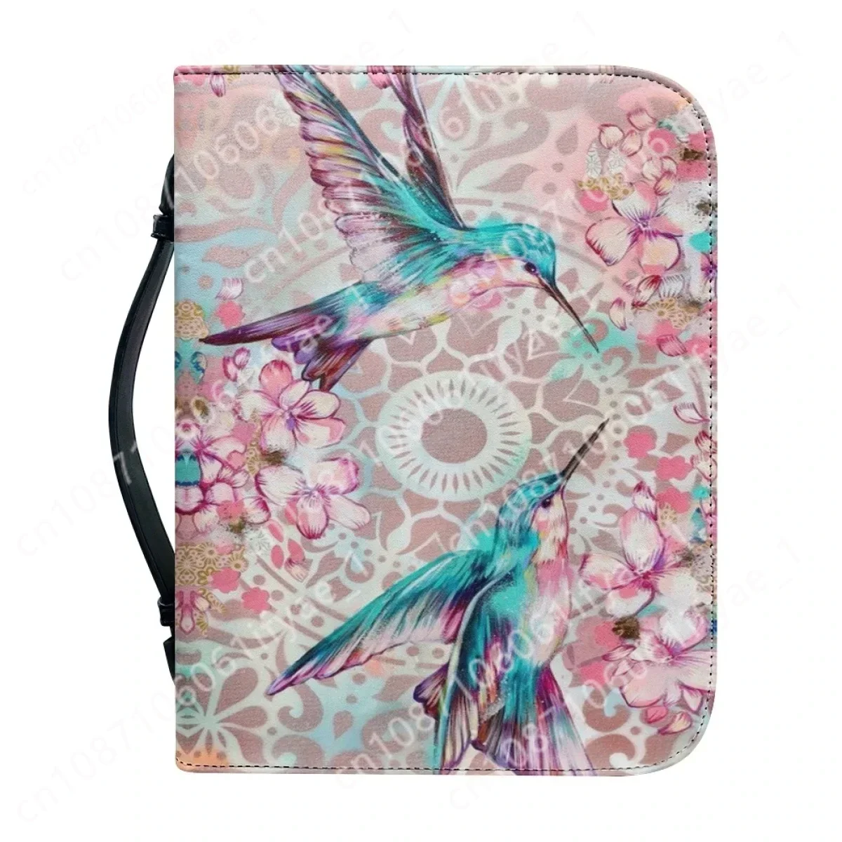 Trendy Floral Hummingbird Print Bible Storage Bags for Women Leather Bible Cover Case Zipper Handle Handbags Bible Carrying Case