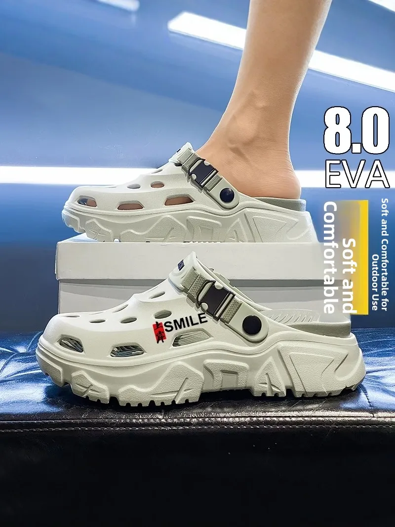 

Men's Summer Outdoor Sports Sandals Anti-Slip Deodorant Headed Clogs Thick Bottom Heightening Beachside Beach Shoes