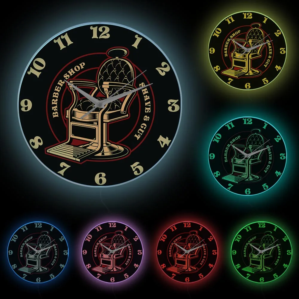 Barbershop Chair Vintage Logo Silent Wall Clock  Barber Shop Decor Hanging Wall Watch Great Gift for Barbers and Hair Stylists