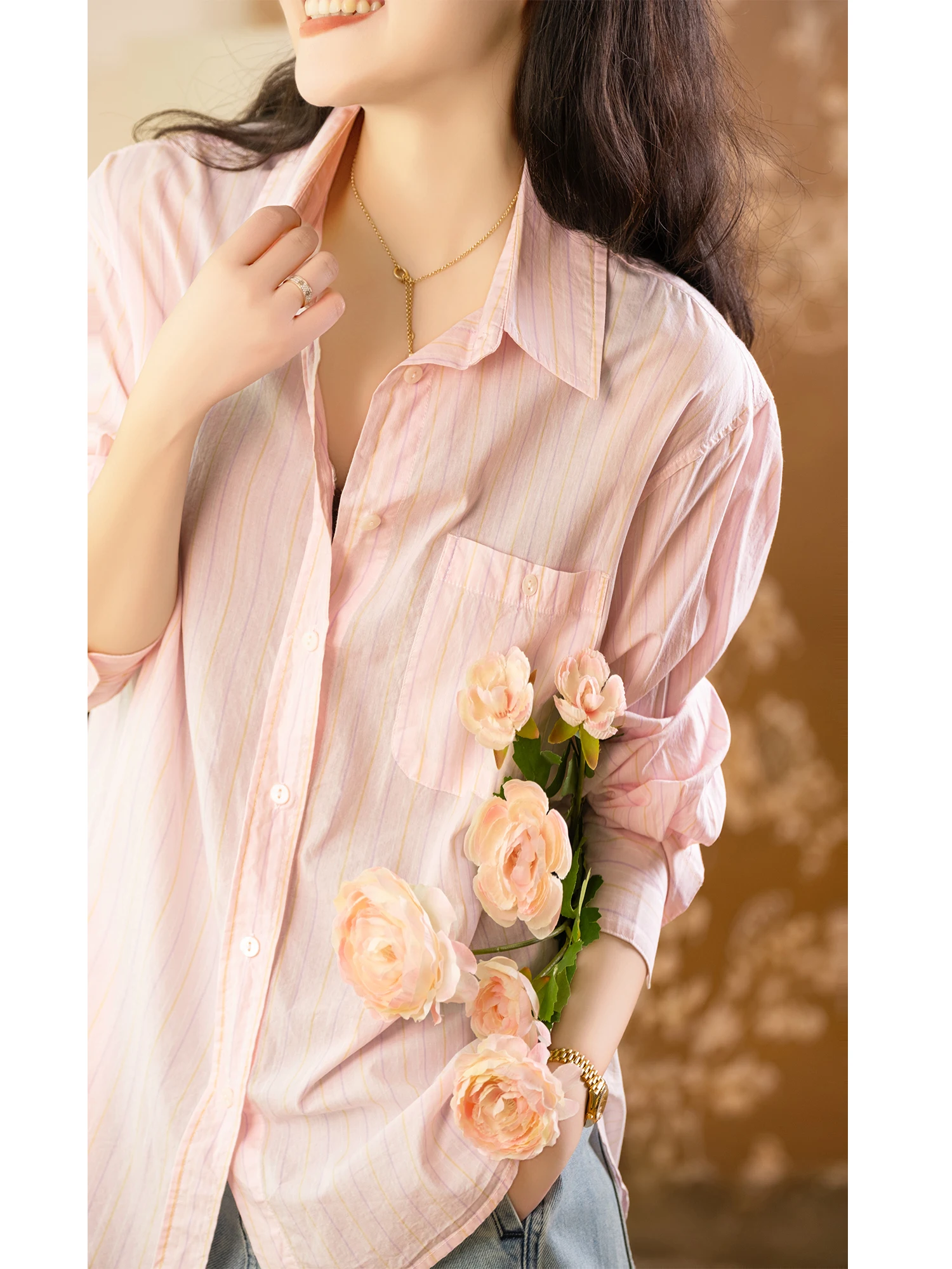 

Casual Sle Women's irt Striped Loose Fit Long Sve Combed Cotton Button up Breathable Comfortable Korean Sle irt