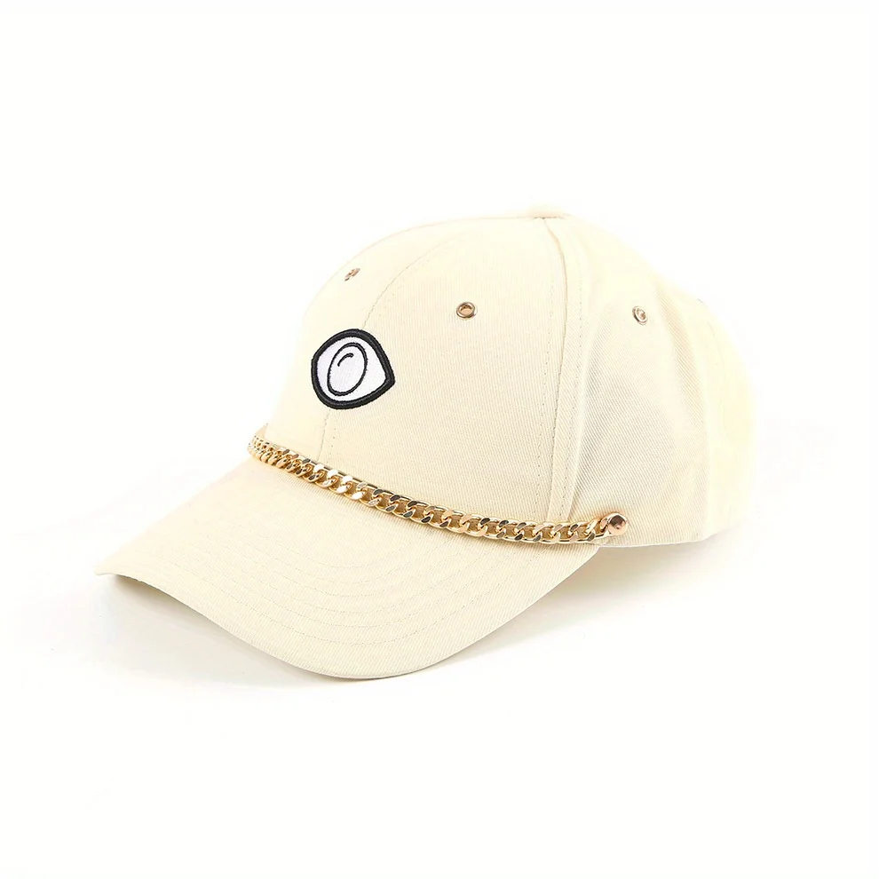 

Eye Embroidery Baseball Cap with Hip Hop Chain Skin-Friendly Adjustable Unisex Street Style Daily Headwear