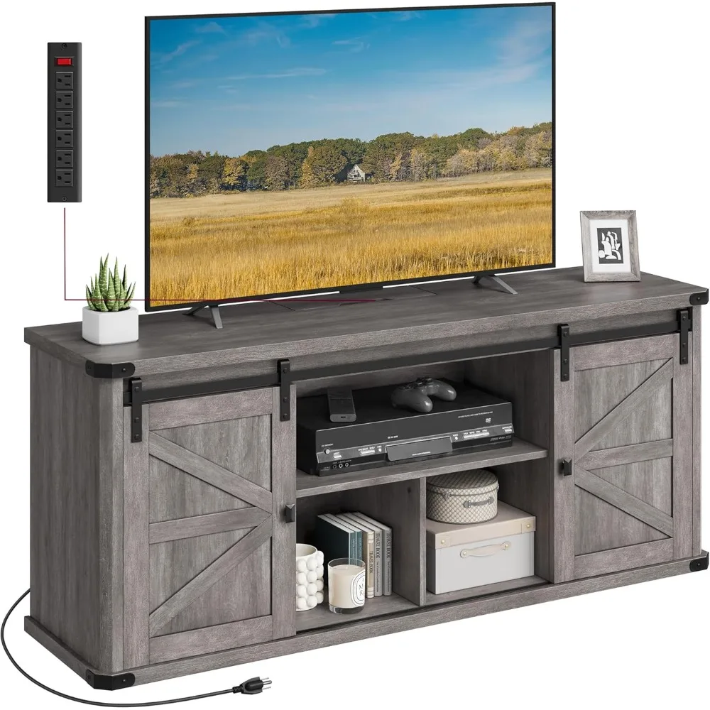 TV Stand for TVs up to 65 Inches, Farmhouse Entertainment Center with Sliding Barn Doors, TV Console Table for Living Room