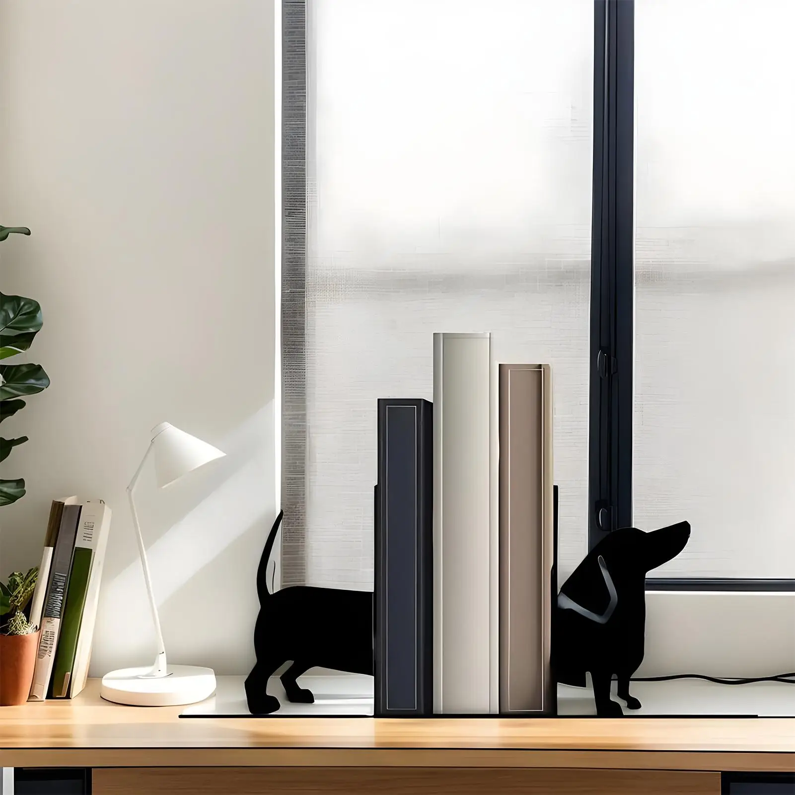 Cute Bookends Black Dachshund Shape Metal Stopper Animal Bookends for Home Office Desk Kitchen Library Bookcase Room Farmhouse