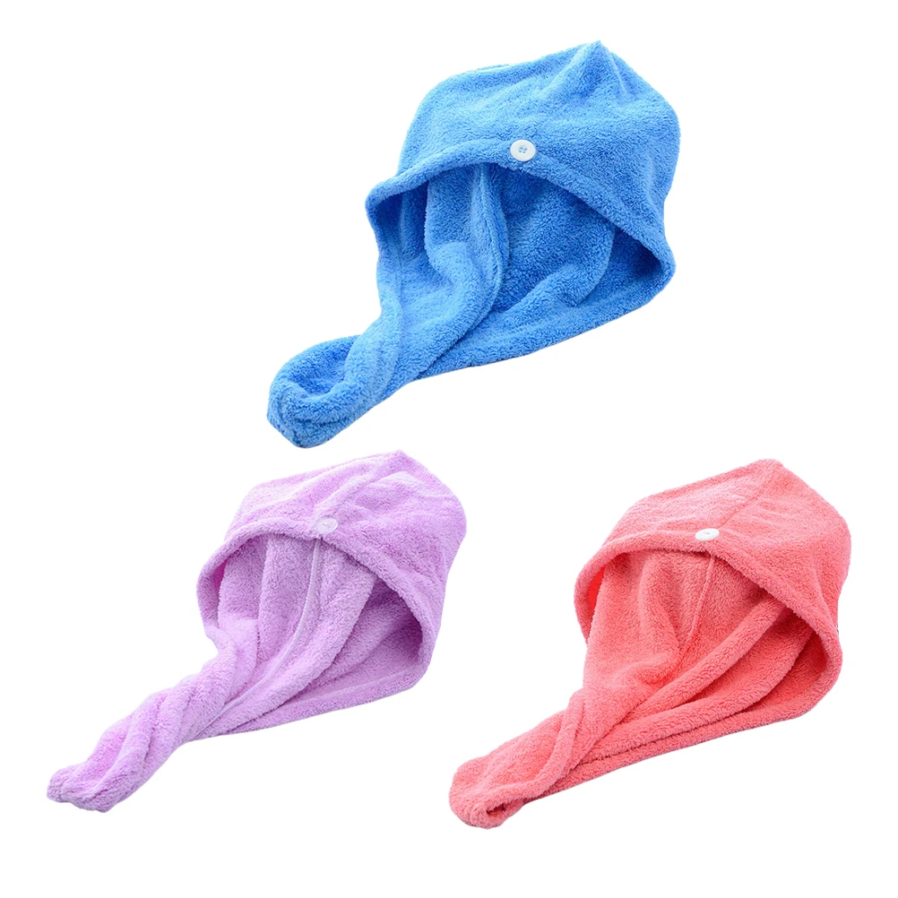 

3 Pcs Bath Cap Dry Hair Shower Caps Water Absorption Turban Towel Coral Bathing